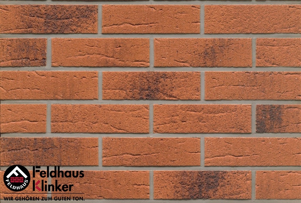 Клинкерная фасадная плитка Feldhaus Klinker R228 Terracotta rustico carbo рельефная NF9, 240*9*71 мм